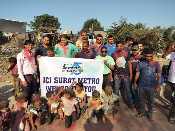 Holi celebration organized for poor children by JCI Surat Metro in Surat