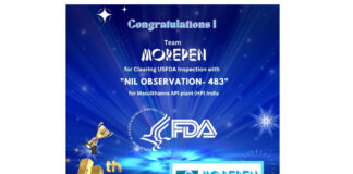 मोरेपेन लैब्स की मैन्युफैक्चरिंग इकाई ने ऐतिहासिक रिकॉर्ड बनाते हुए लगातार चौथी बार यूएसएफडीए निरीक्षण बिना किसी प्रतिकूल टिप्पणी के सफलतापूर्वक पास किया